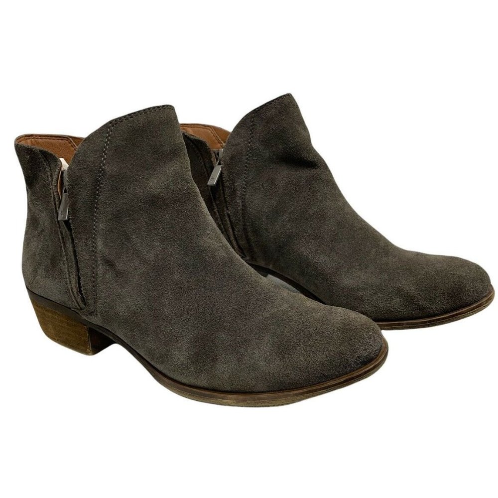 Lucky Brand Shoes Womens 9 Brenon Iron Gray Suede Leather Ankle Zip Booties - Picture 4 of 12
